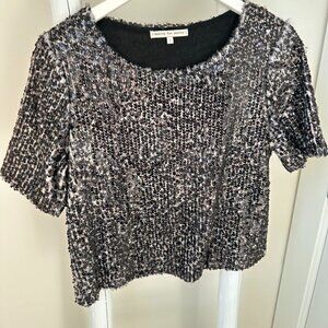 Search for Sanity Faux Fur Sequin Shell Top SZ L
